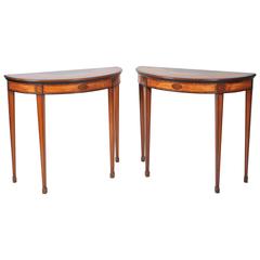 Pair of Semi Elliptical Satinwood Side Tables