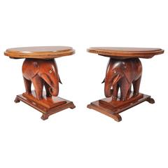 Vintage Pair of Decorative Carved Elephant Side Tables