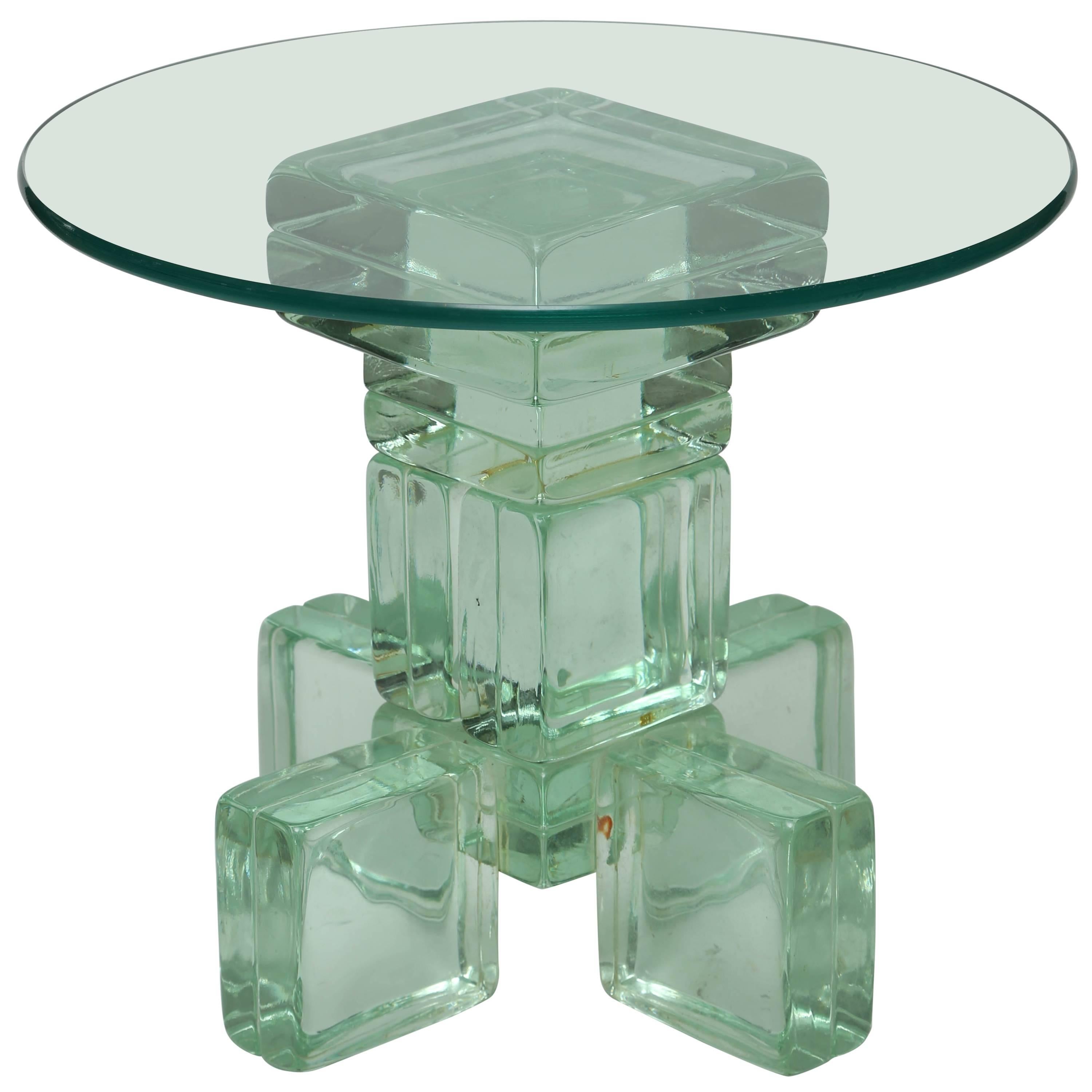 Mid-Century Modern Imperial Imagineering Sculptural Solid Glass Block Side Table For Sale