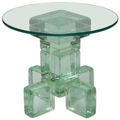 Mid-Century Modern Imperial Imagineering Sculptural Solid Glass Block Side Table