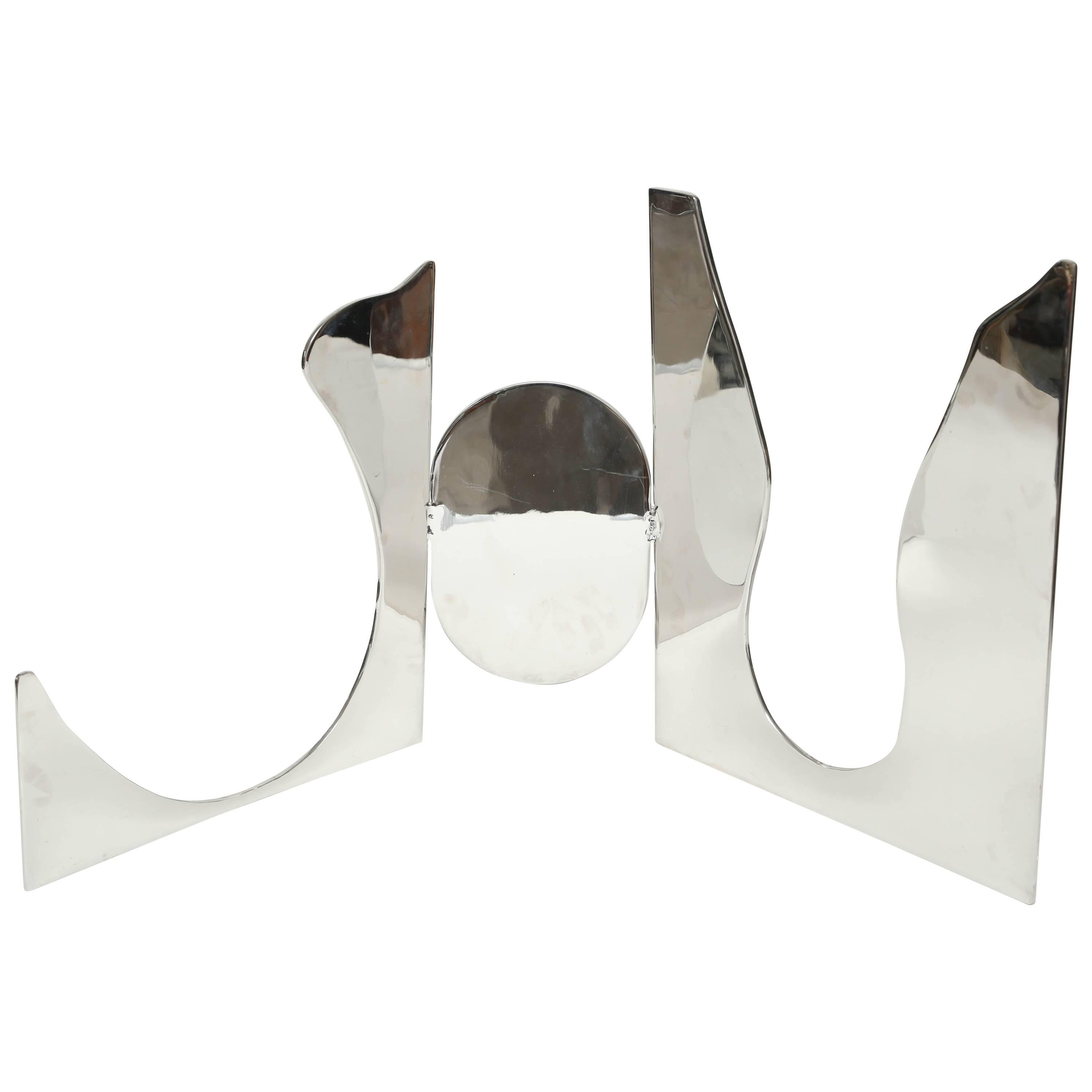Sleek Mid-Century Modern Jack Schuyler Abstract Polished Steel Sculpture  For Sale