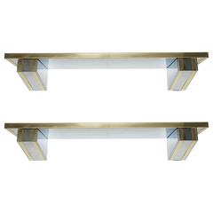 Mid-Century Modern Paul Evans, Willy Rizzo Style Chrome/Brass Wall Shelve, Pair