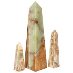 Three Vintage Hollywood Regency Sculptural Onyx Stone Obelisk Classic Modern