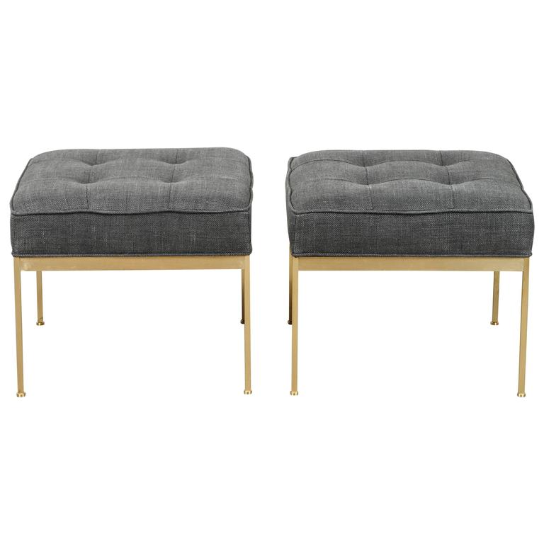 Pair of Square Brass Ottomans by LawsonFenning For Sale at 1stDibs