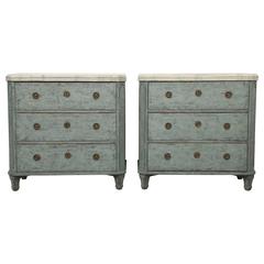 Pair of Antique Swedish Gustavian Blue Painted Chests, Mid-19th Century