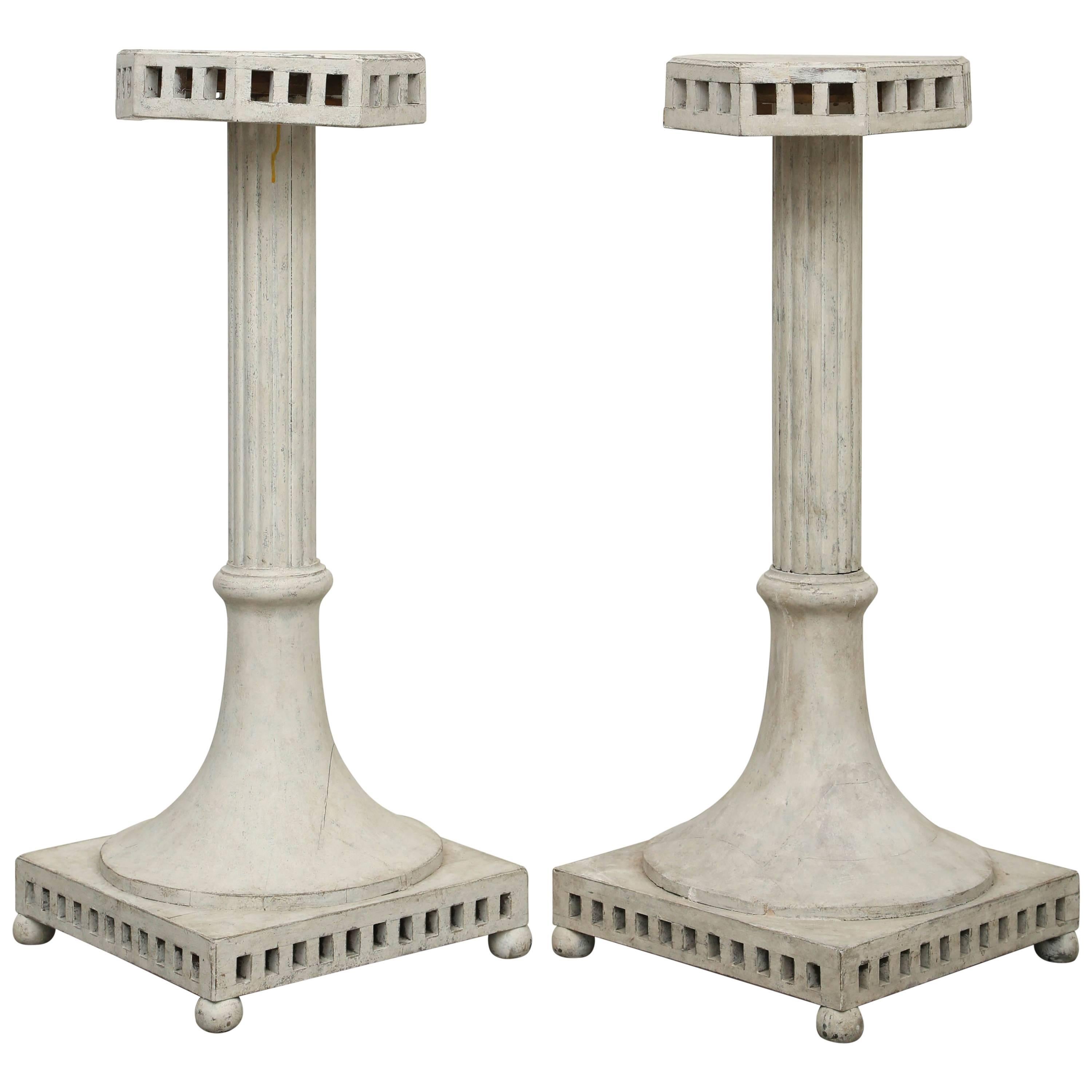 Pair of Antique Swedish Gustavian style Painted Pedestals, Mid-19th Century