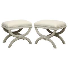 Pair Antique Swedish Gustavian style painted X-base stools, Early 19th Century 8