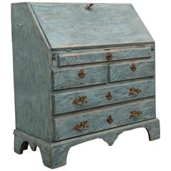 Antique Swedish Blue Slant Front Secretary Desk Early, 19th Century