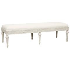 Antique Swedish Gustavian Style Long Painted  Bench, Mid-19th Century
