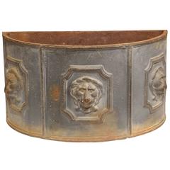 19th Century French Demilune Iron Jardiniere with Framed Lion Heads