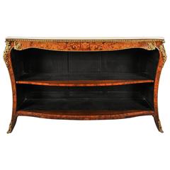 Fine Mid-19th Century Walnut and Marquetry Serpentine Front Open Bookcase