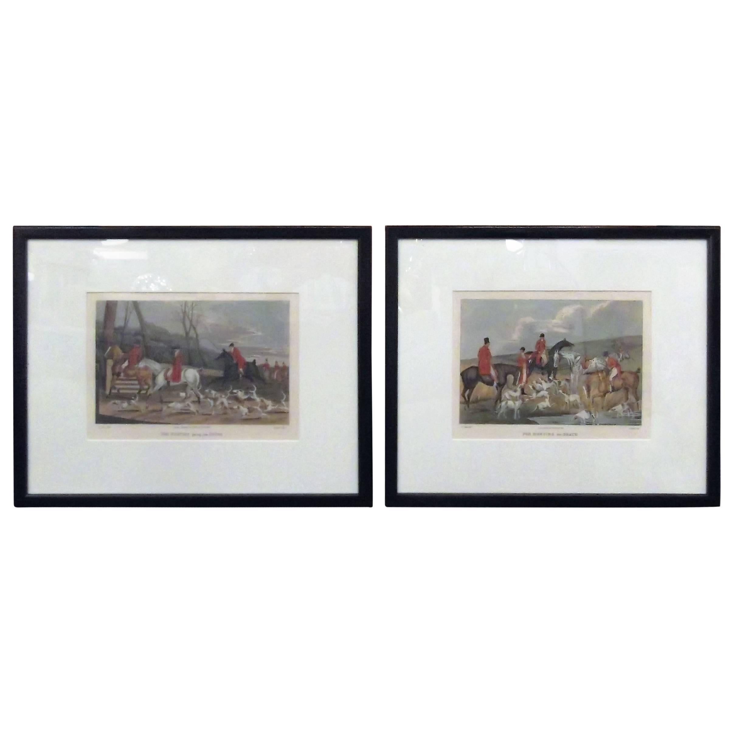 Pair of English Regency Fox Hunting Hand Colored Engravings, Henry Alken, 1820