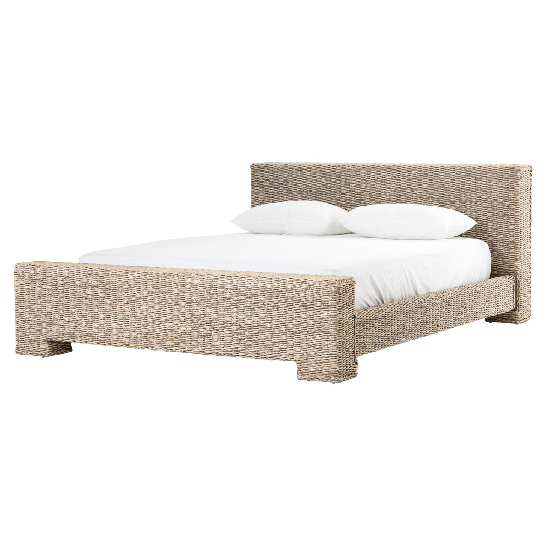 Low Profile Rattan Bed in Queen Size For Sale