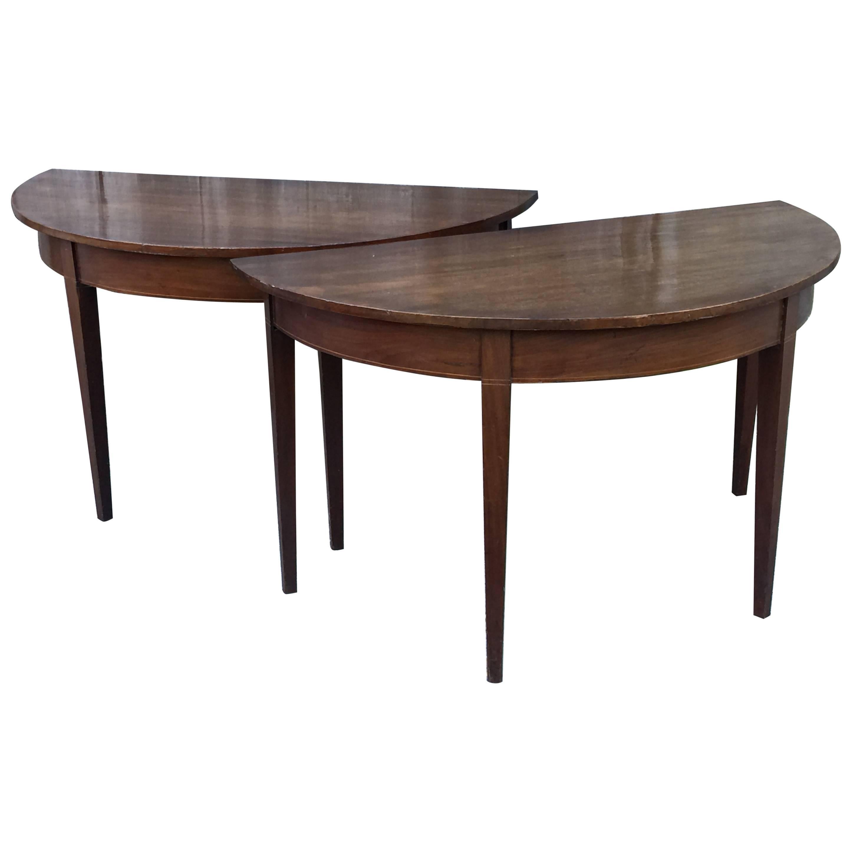 Pair of English Demi Lune Tables For Sale