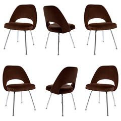 Saarinen Executive Armless Chairs in Espresso Brown Velvet, Set of Six 8