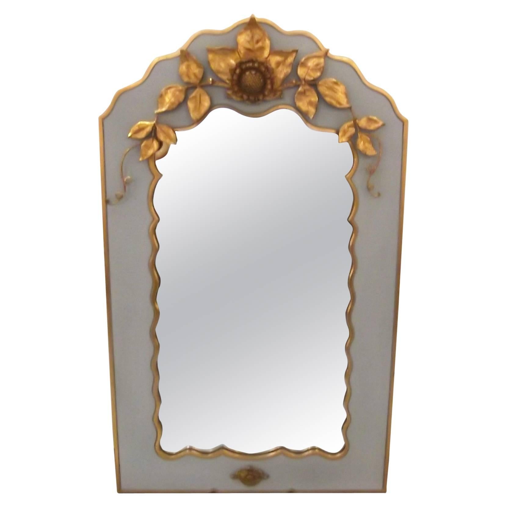 Whimsical French Blue and Giltwood Mirror