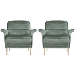 Pair of European Mid-Century Modern-Inspired Velvet and Gold Bardot Armchairs 3