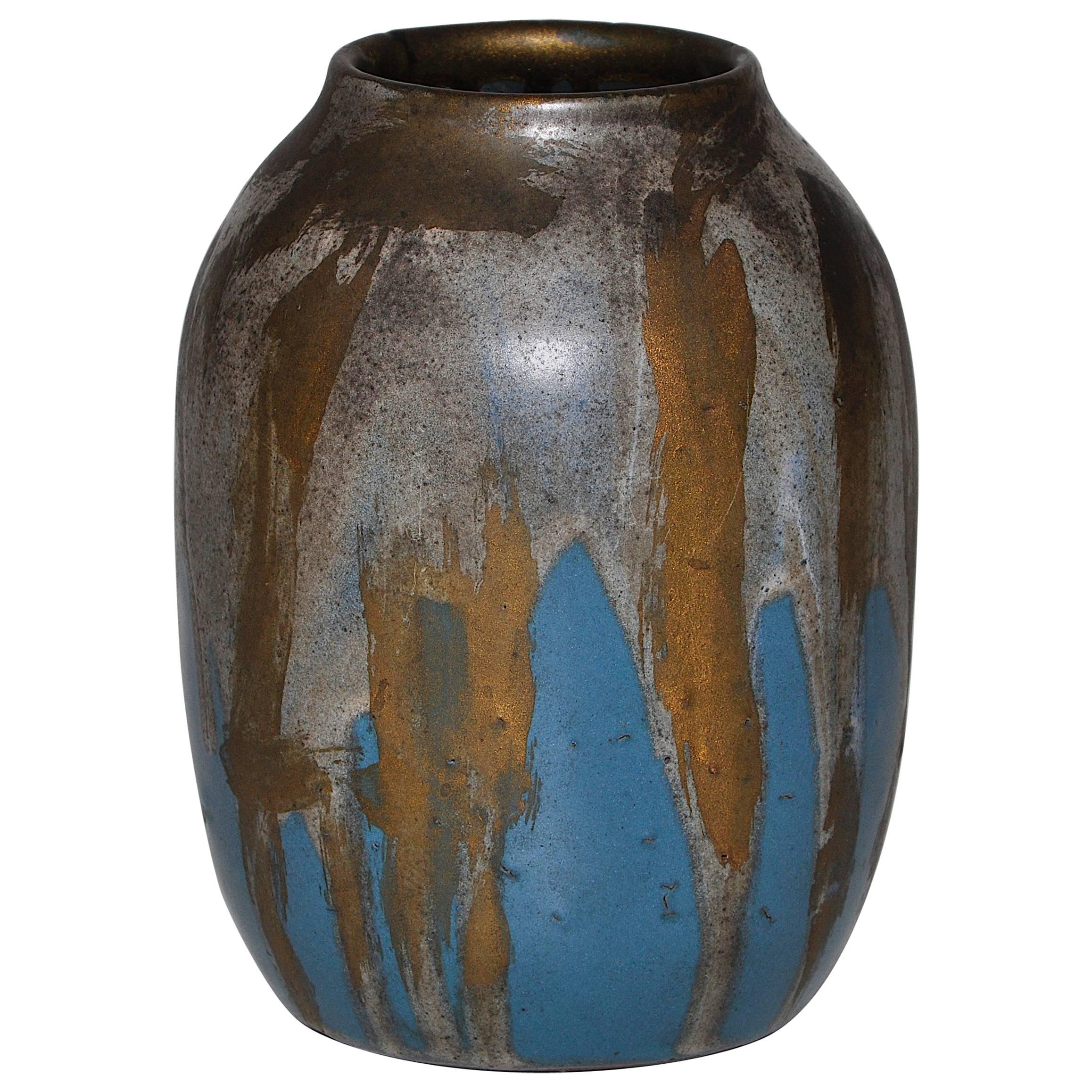 Leon Pointu French Art Pottery Bronze and Turquoise Vase