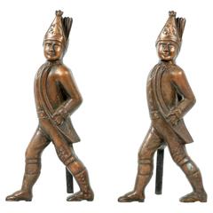 Antique Pair of Hessian Soldier Figural Andirons