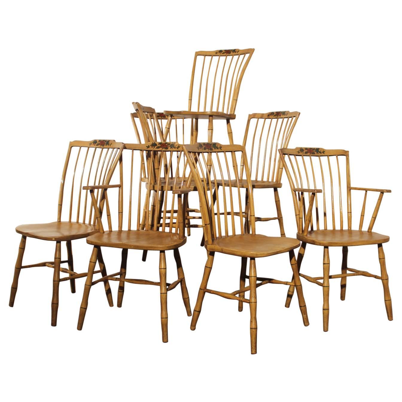 Set of Eight Antique Step Down Windsor Chairs