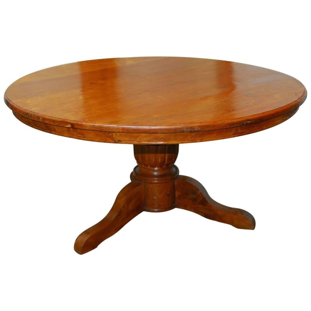 Hand-Carved Solid Teak Round Pedestal Dining Table