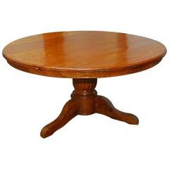Vintage Hand-Carved Solid Teak Round Pedestal Dining Table