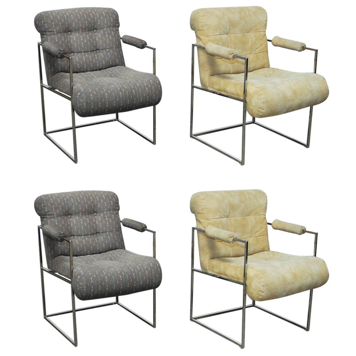 Set of Four Chrome Armchairs by Milo Baughman for Thayer Coggin