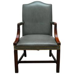 Georgian Style Mahogany Gainsborough Leather Library Chair