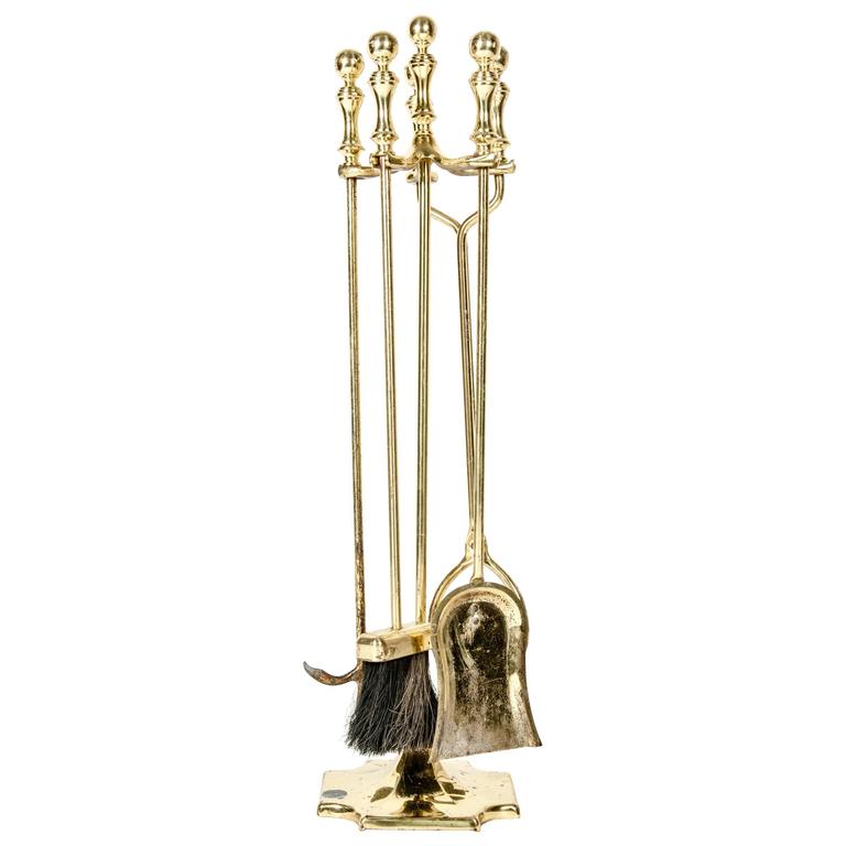 Vintage Solid Brass English Fire Tools Set at 1stdibs