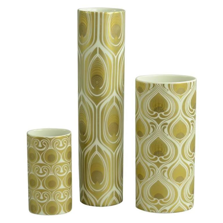 White Rosenthal Sirop Gold Titanium Vase 11 in