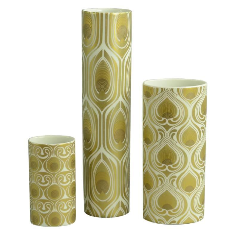 Three Porcelain Vases with Gold Decoration by Bjorn Wiinblad for Rosenthal For Sale
