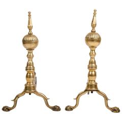Pair of Federal Form Brass Antique Andirons
