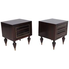 Pair of Mahogany and Brass Nightstands Attributed to Eugenio Escudero 4