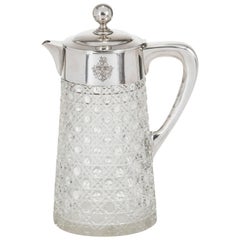 Claret Jug Pitcher, 800 German Sterling Silver And Crystal