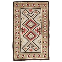 Antique Navajo Rug, Wool Oriental Rug, Beige Handmade Rug 9