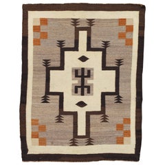 Antique Navajo Rug, Handmade Wool Oriental Rug, Beige and Brown