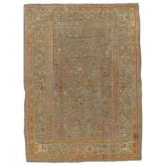 Antique Turkish Oushak Carpet, Handmade Wool Oriental Rug, Green Rug 8