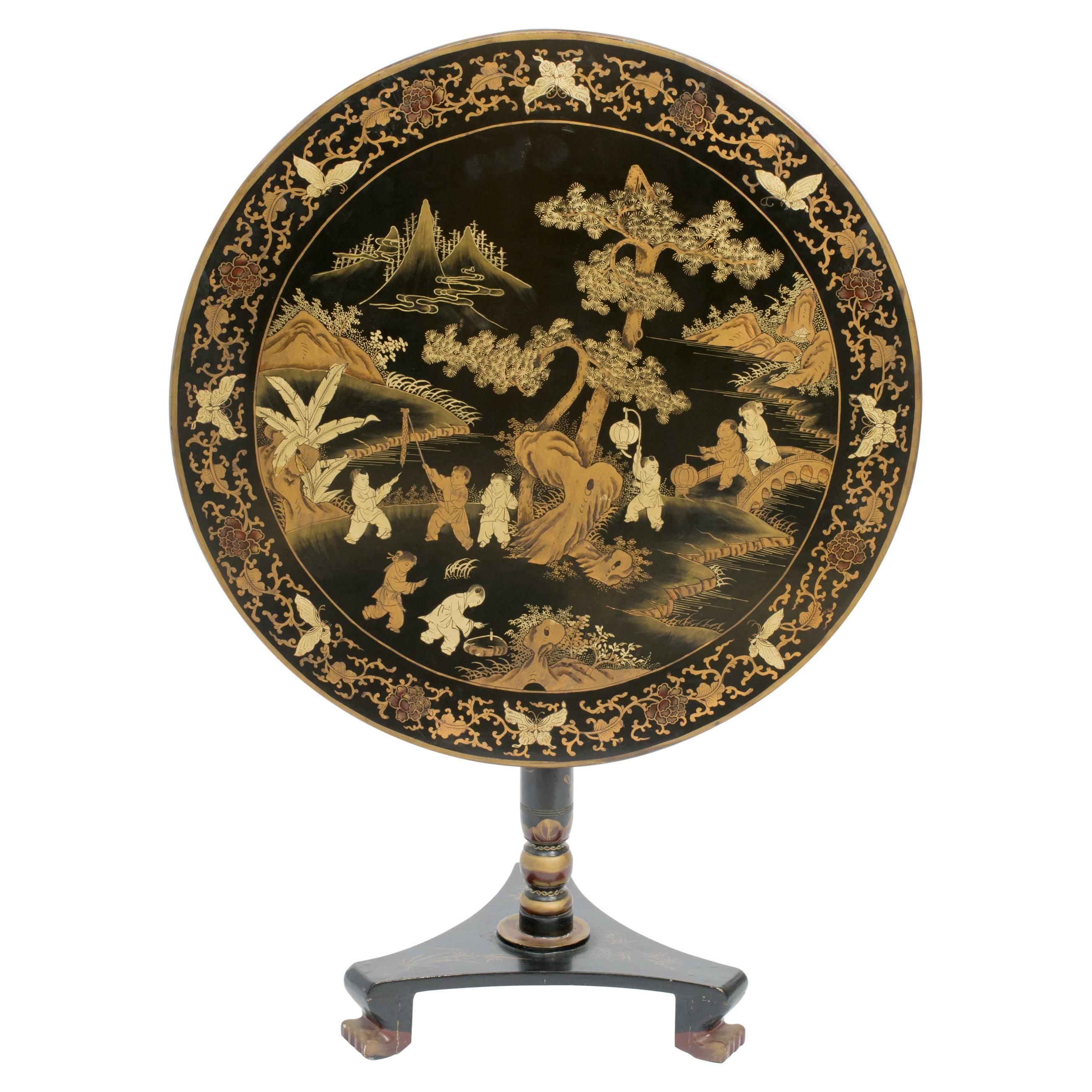 Chinese Chinoiserie Tilt-Top Table
