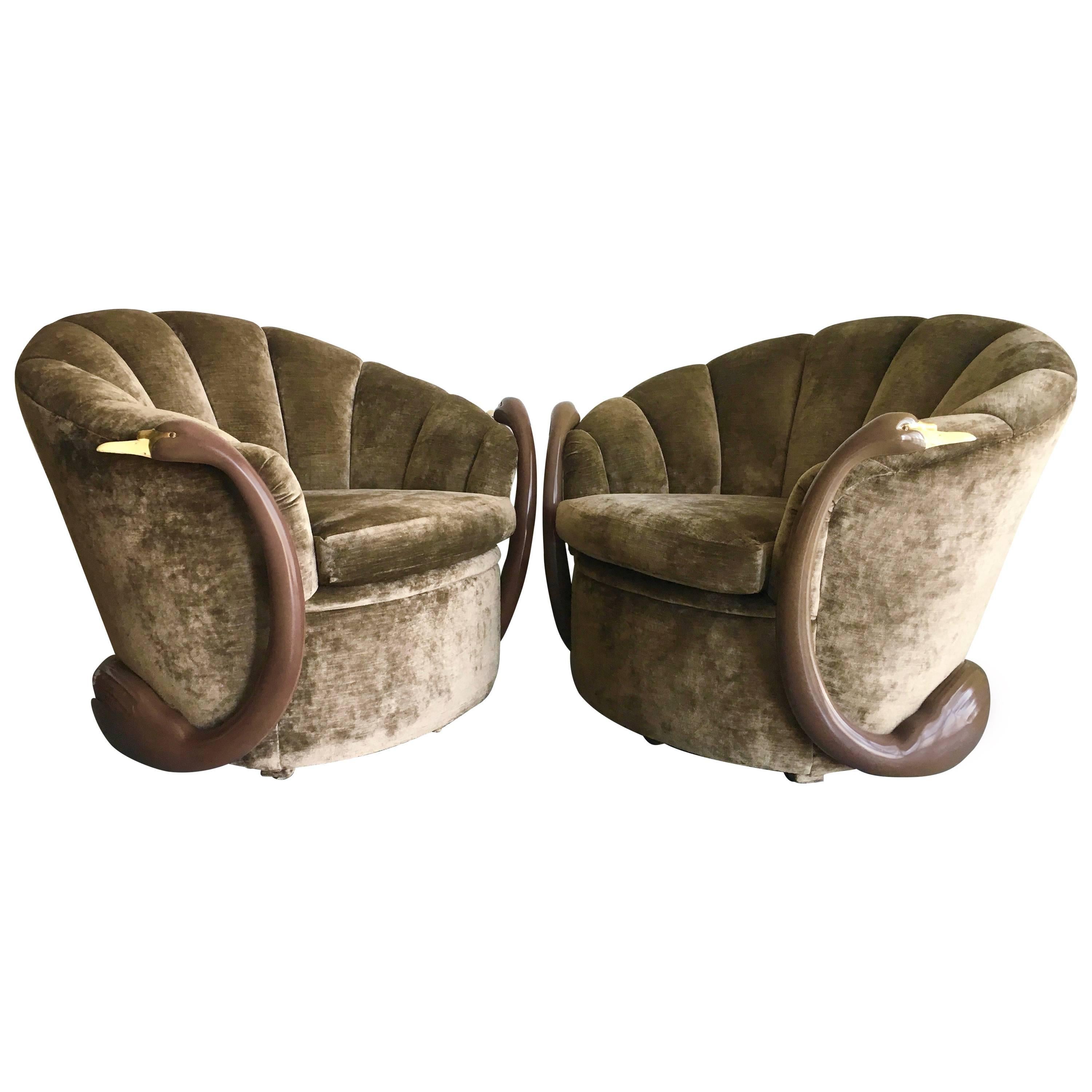 Rare Pair of Swan Leda Chairs Designed by Suzanne Geismar for Vermillion