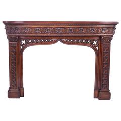 Antique Early 20th Century Neo Gothic Carved Mahogany Chimney Piece