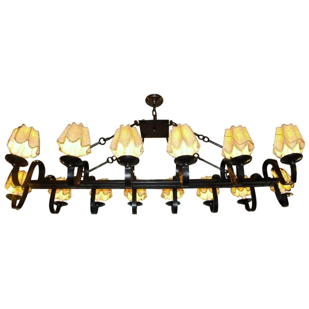 Large Horizontal Iron Chandelier For Sale