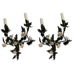 Pair of Wall Lamps, Flowers in Porcelain