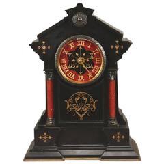 Gothic Revival Belge Noir and Red Marble Mantel Clock 11