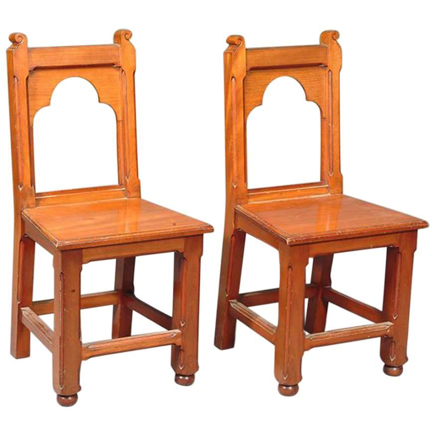 Bruce Talbert attr, A Pair of Gothic Revival Walnut Hall Chairs