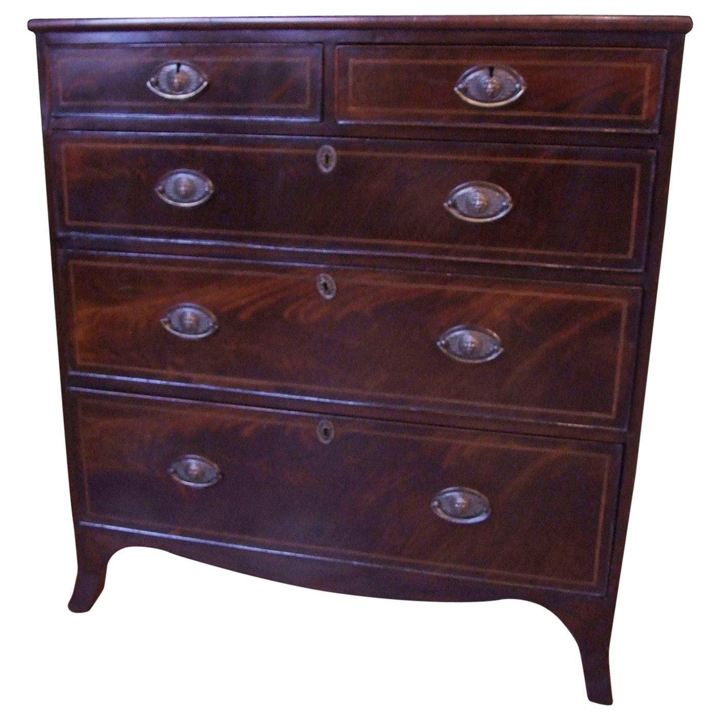 Late Georgian Mahogany and Satinwood Inlaid Crossbanded Chest of Drawers For Sale