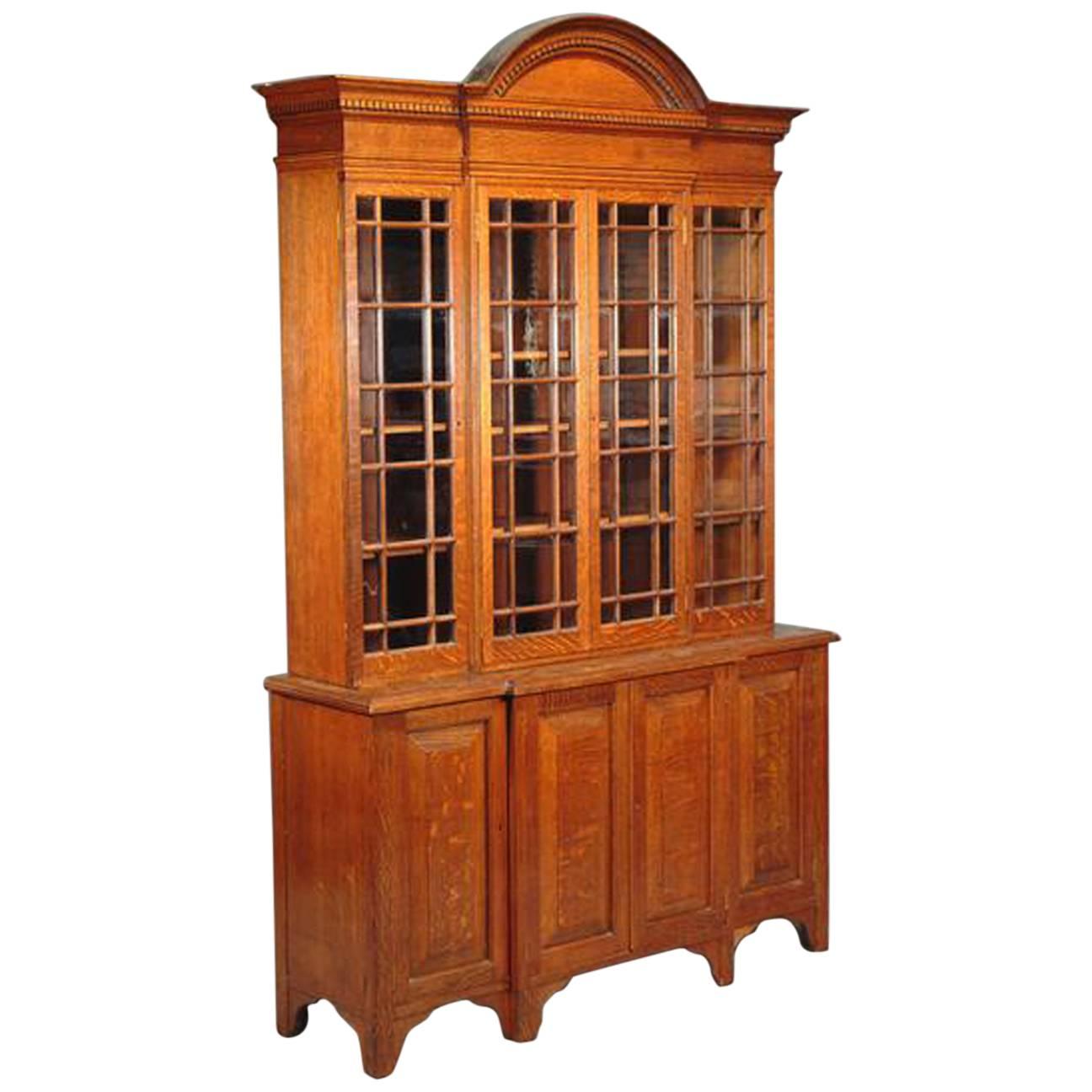 Howard & Sons Arts & Crafts Queen Anne Revival Oak Breakfront Library Bookcase