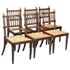 Set of Six Simulated Rosewood and Caned Dining Chairs, Attributed to E W Godwin