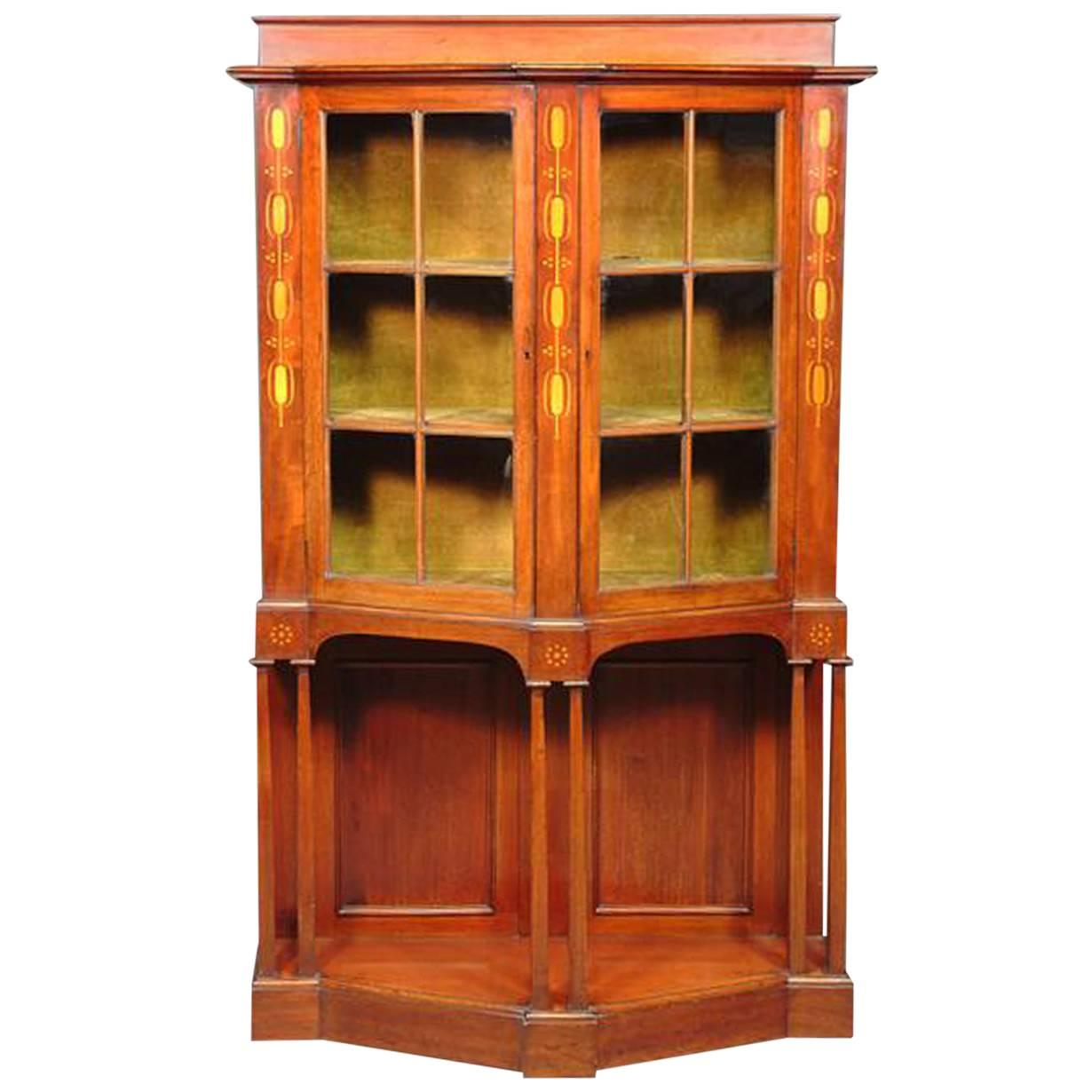Arts and Crafts Mahogany Display Cabinet designed by G M Ellwood For Sale