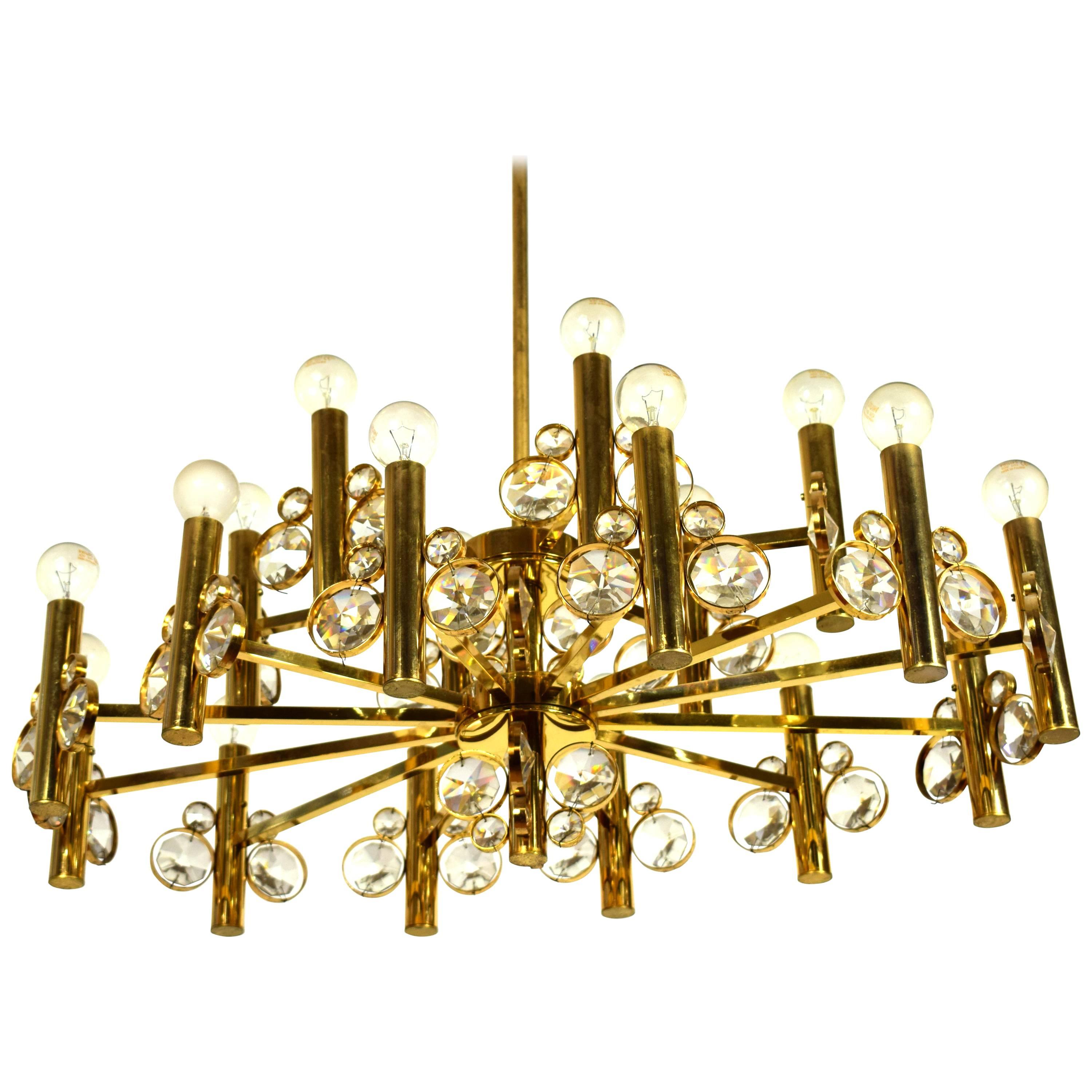 Large Eighteen-Arm Gold-Plated Brass Chandelier; Bakalowits Attributed For Sale