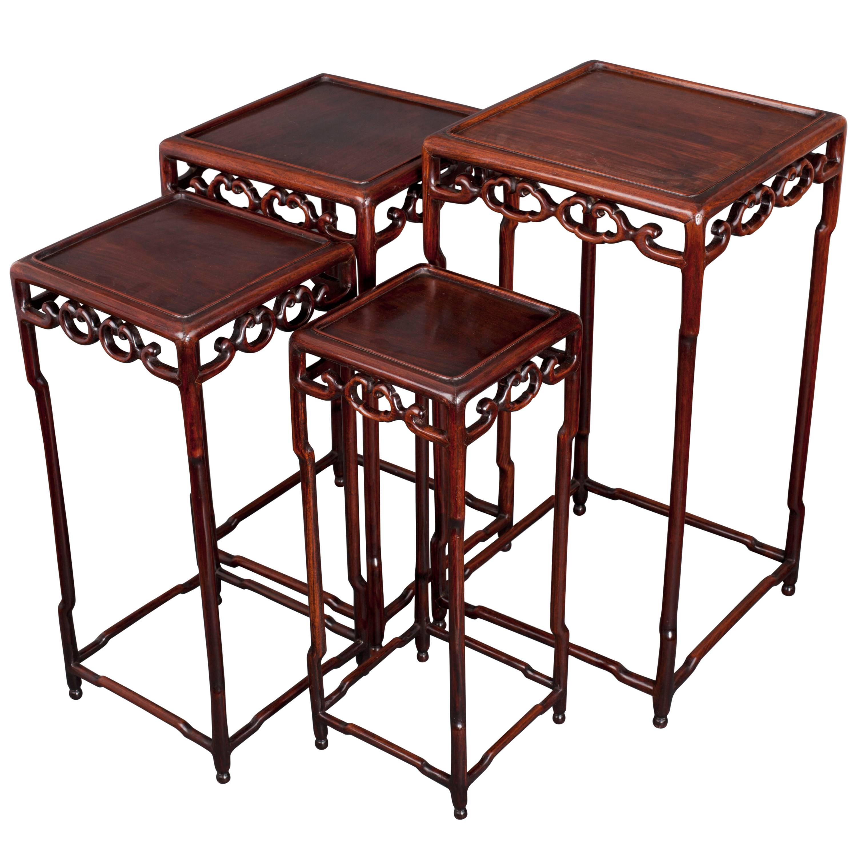 Chinese Hongmu Nest of Four Square Tables, circa 1900 For Sale